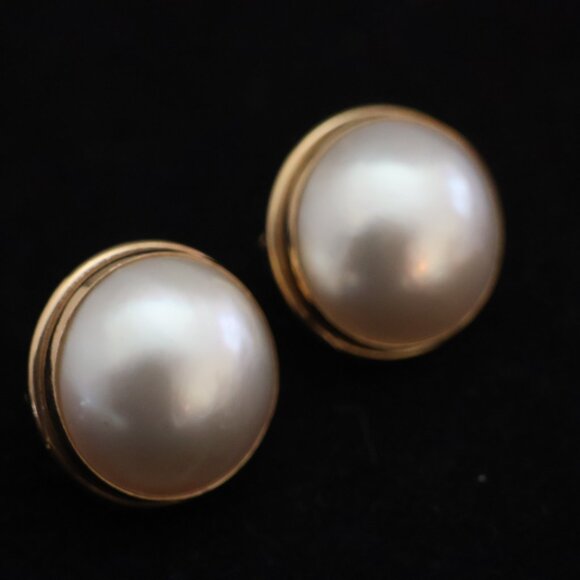 Absolutely Stunning 14K Gold and Mabe Pearl Earrings – Unique/Rare - Clip - Picture 10 of 12